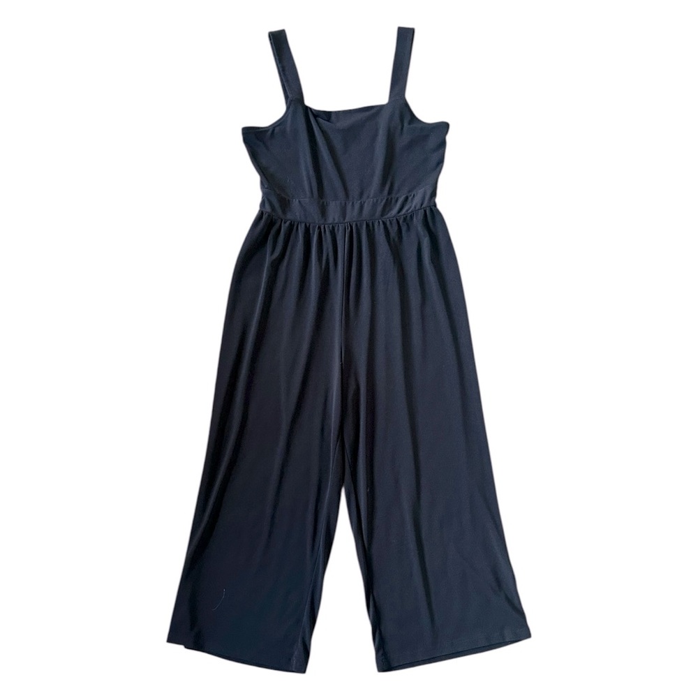EXPRESS black stretch sleeveless smocked back wide leg cropped jumpsuit sz Large